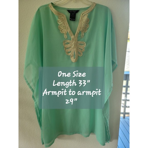 Charlie Paige Womens Turquoise Embroidered One Size Swim Cover Up Tunic Beach - Picture 11 of 11